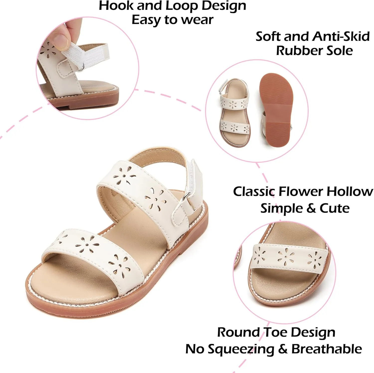 Toddler Girl Sandals - Flower Girl Dress Shoes Open Toe Little Kid Summer Flats