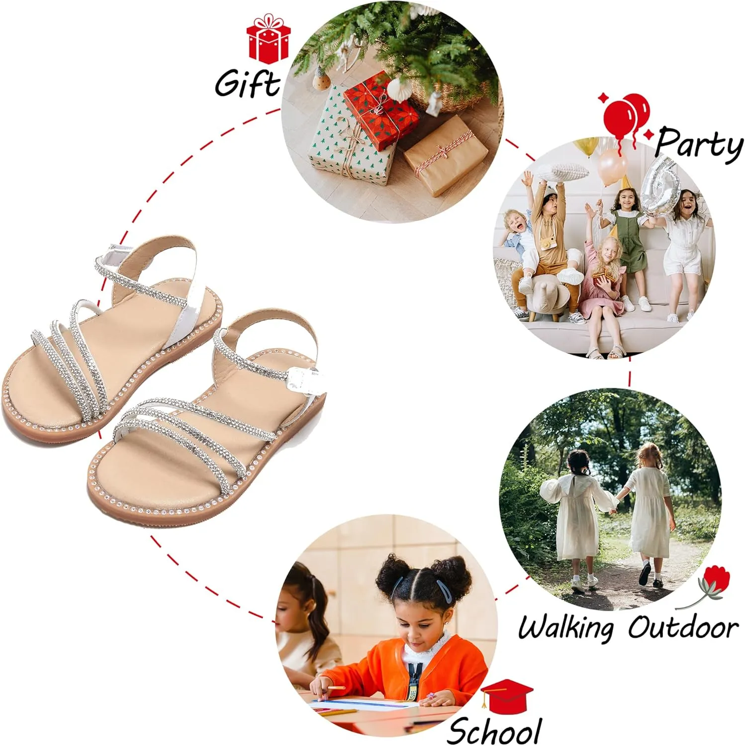 Toddler Girl Sandals - Flower Girl Dress Shoes Open Toe Little Kid Summer Flats