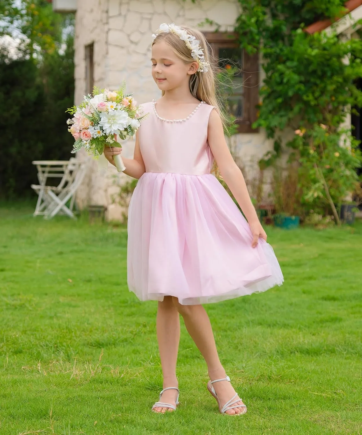 Toddler Girl Sandals - Flower Girl Dress Shoes Open Toe Little Kid Summer Flats