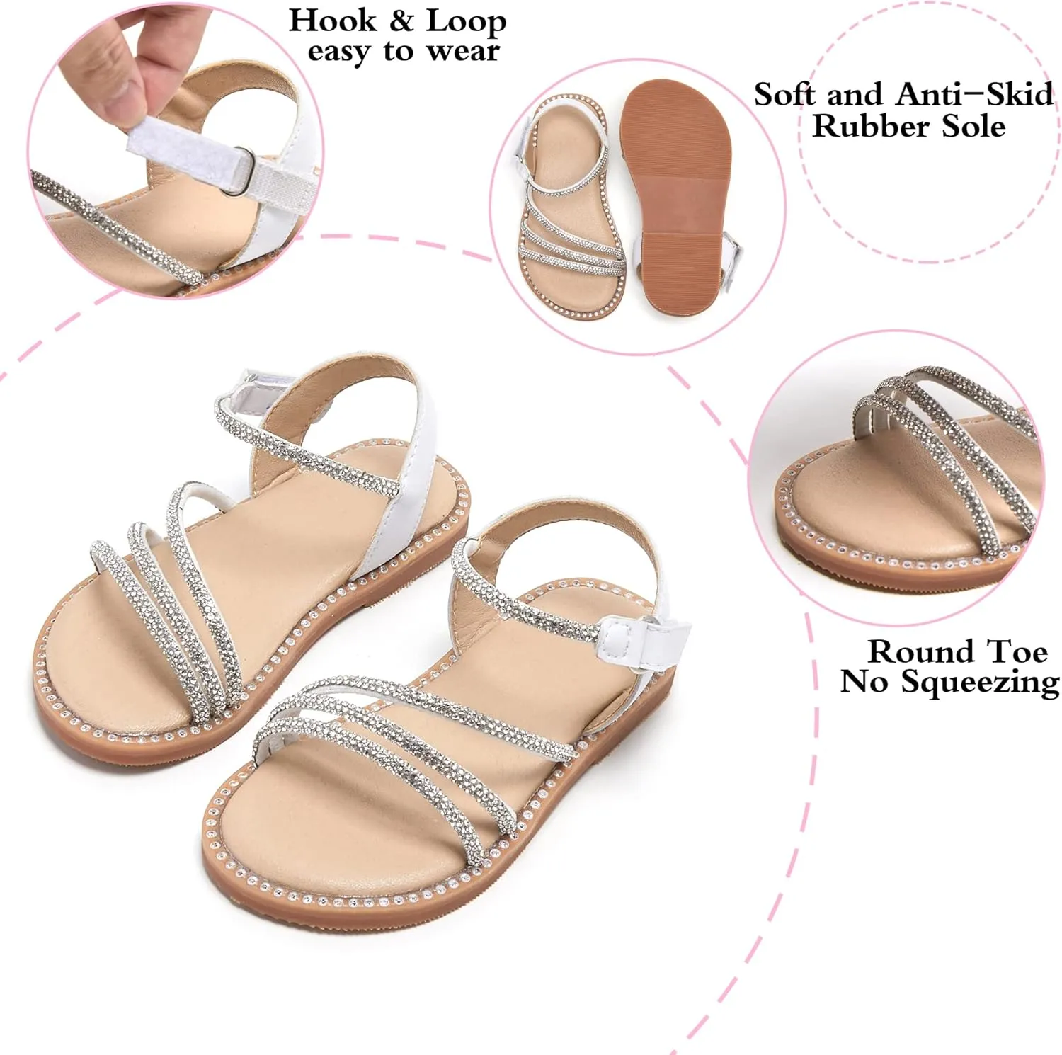 Toddler Girl Sandals - Flower Girl Dress Shoes Open Toe Little Kid Summer Flats