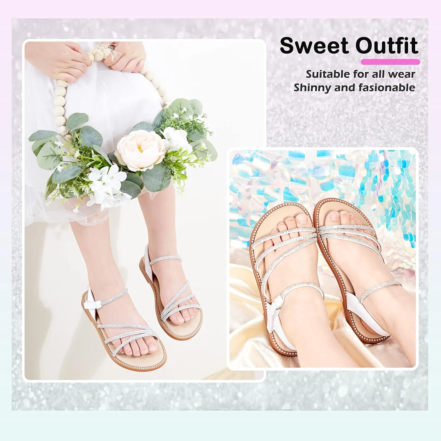 Toddler Girl Sandals - Flower Girl Dress Shoes Open Toe Little Kid Summer Flats