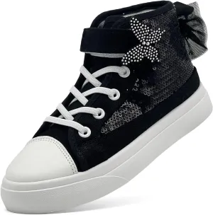 Toddler Sneakers for Girls Boys Canvas High Top Kids Fashion Sparkle Sequins Bow Shoes Running Walking Casual Shoes