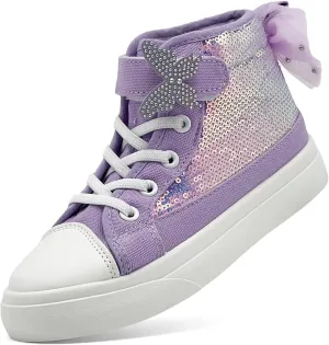 Toddler Sneakers for Girls Boys Canvas High Top Kids Fashion Sparkle Sequins Bow Shoes Running Walking Casual Shoes