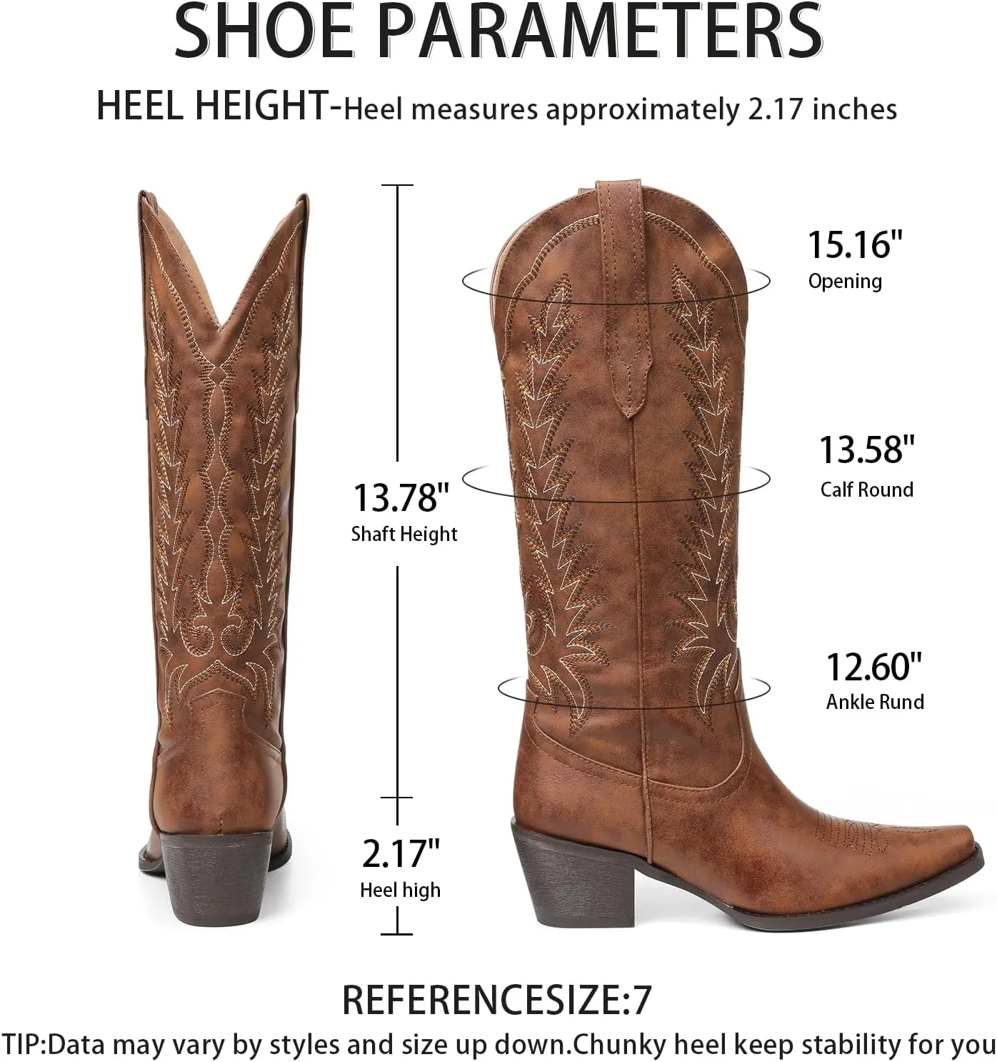 Tscoyuki Cowboy Boots for Women: Embroidered Western Knee High Boots Women - Pointed Toe Chunky Heel Cowgirl Tall Boots