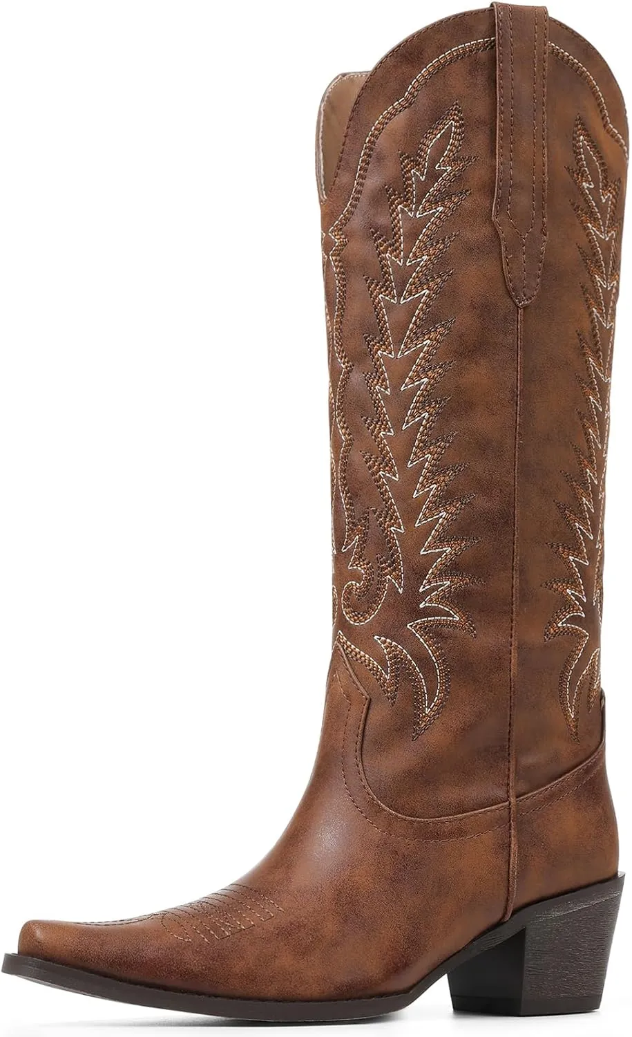 Tscoyuki Cowboy Boots for Women: Embroidered Western Knee High Boots Women - Pointed Toe Chunky Heel Cowgirl Tall Boots