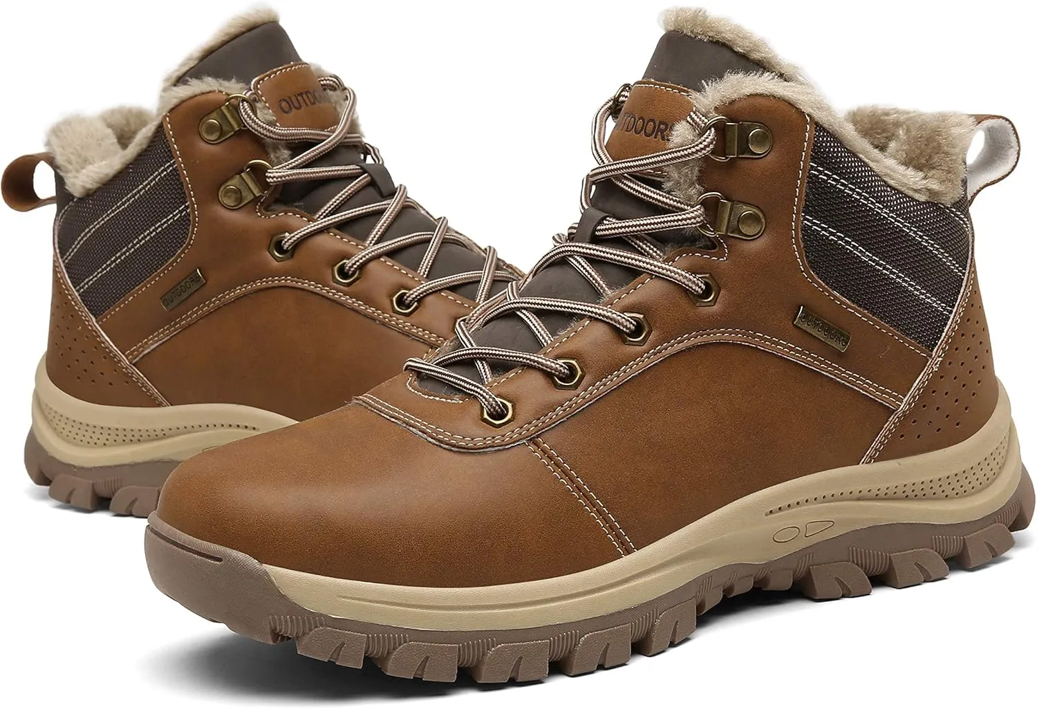 TSIODFO Men's Boots Winter Waterproof Leather Outdoor Hiking Shoes