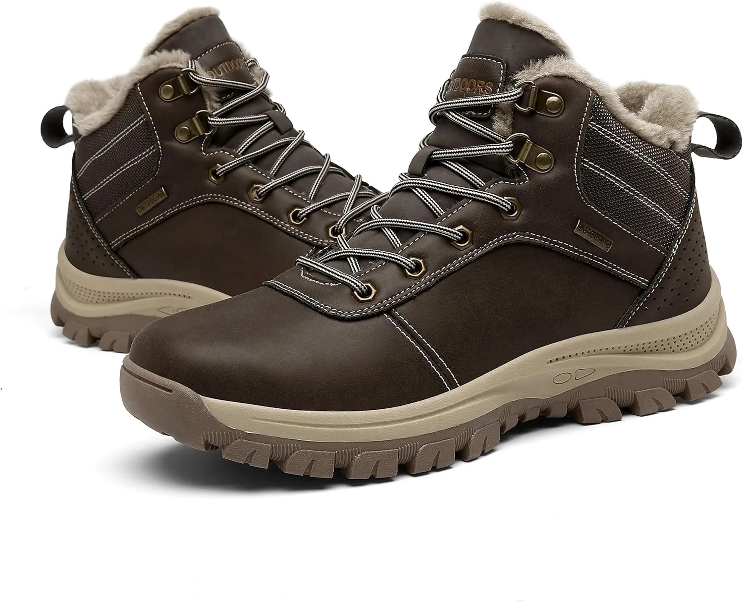 TSIODFO Men's Boots Winter Waterproof Leather Outdoor Hiking Shoes