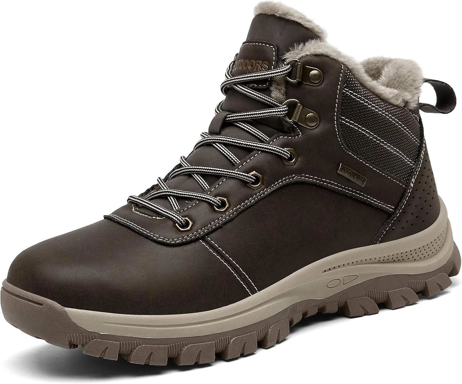 TSIODFO Men's Boots Winter Waterproof Leather Outdoor Hiking Shoes