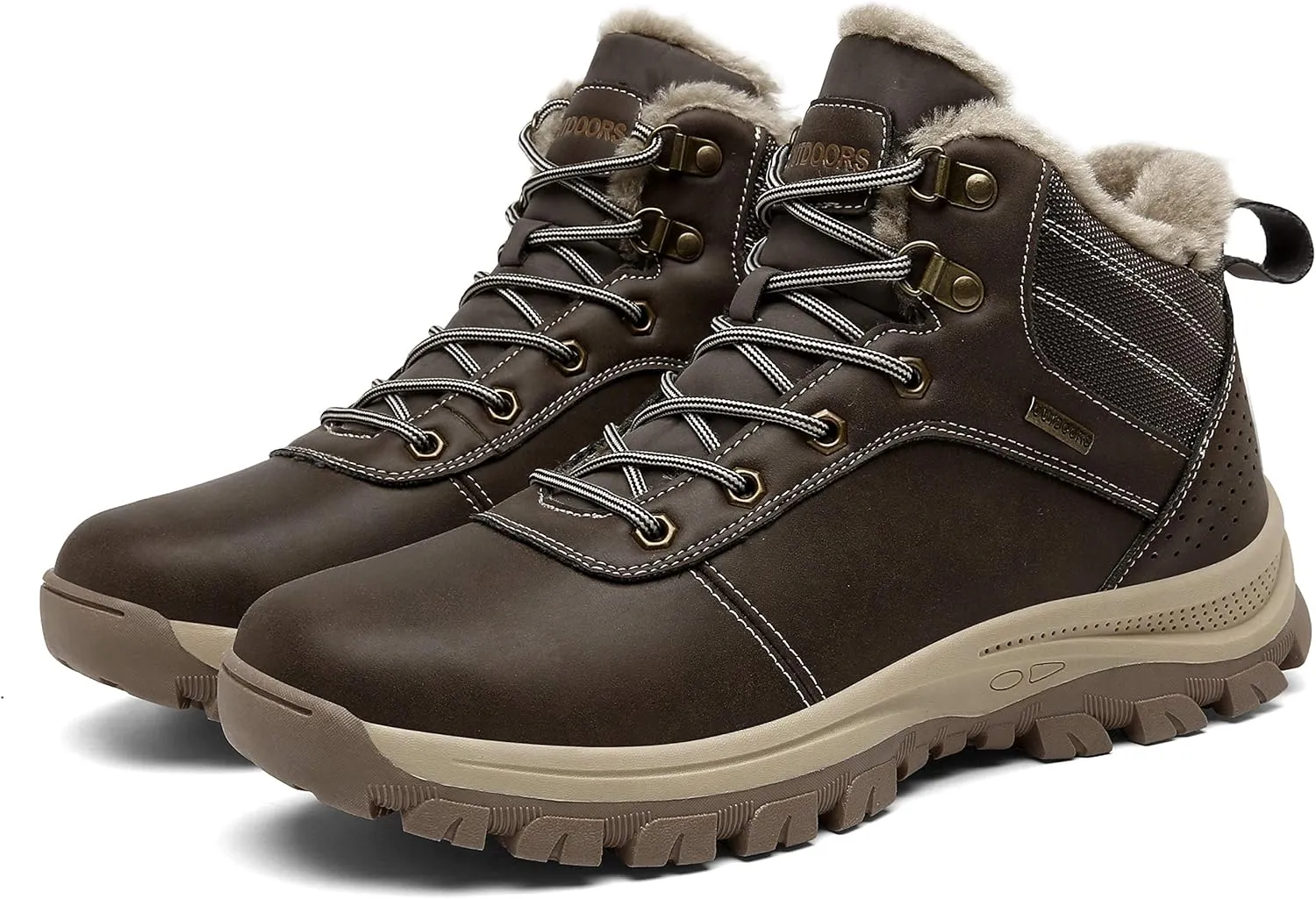TSIODFO Men's Boots Winter Waterproof Leather Outdoor Hiking Shoes