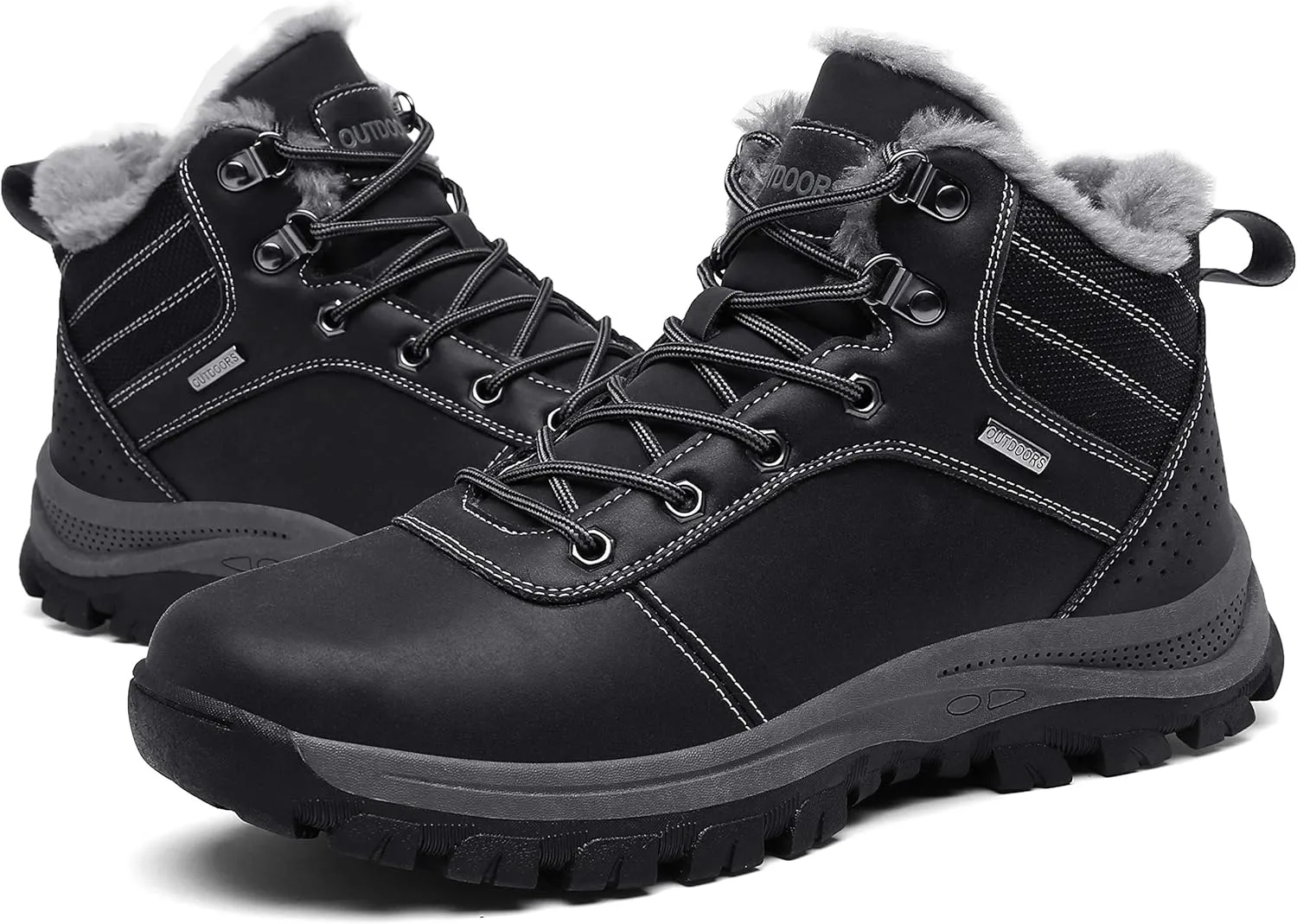 TSIODFO Men's Boots Winter Waterproof Leather Outdoor Hiking Shoes