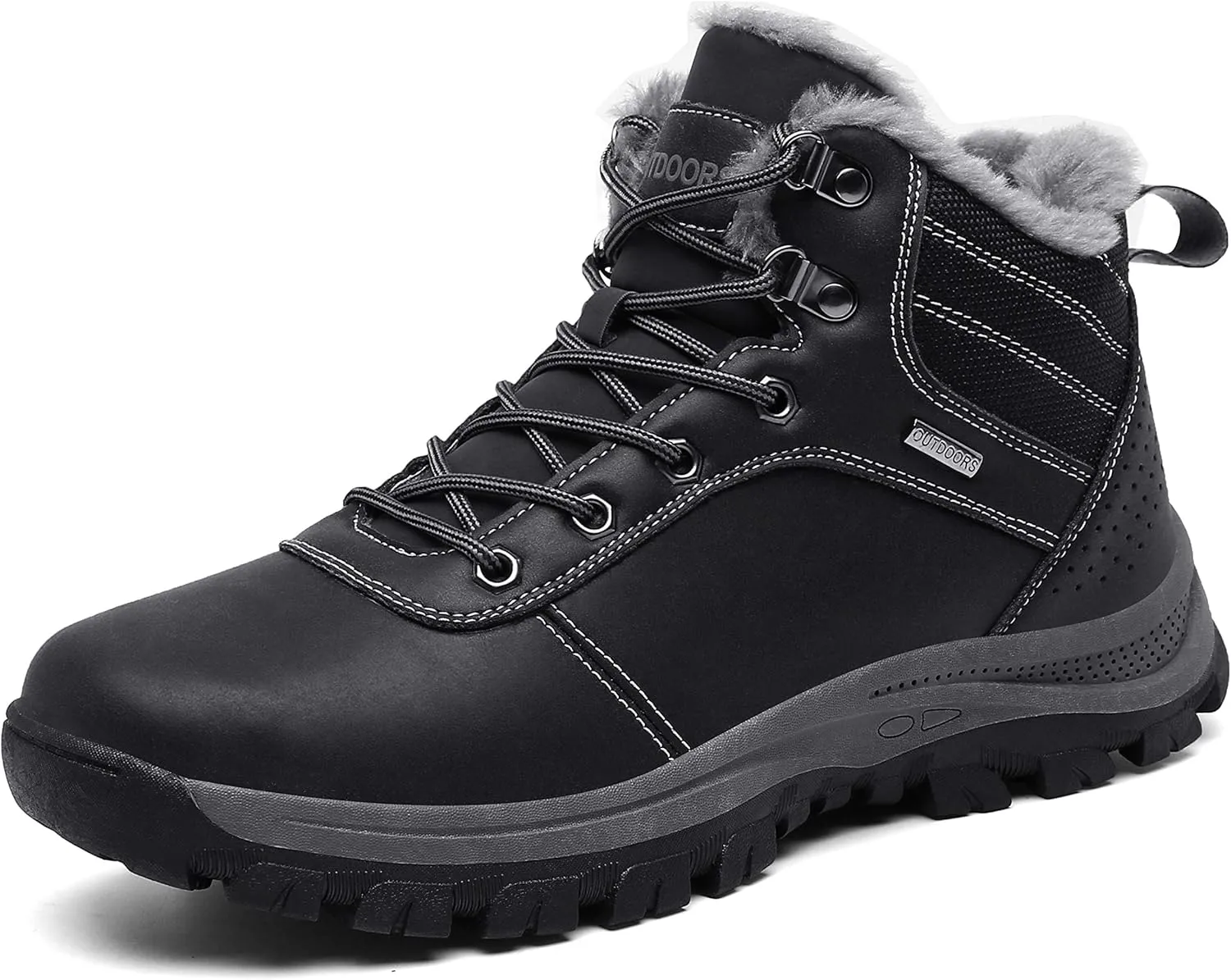 TSIODFO Men's Boots Winter Waterproof Leather Outdoor Hiking Shoes