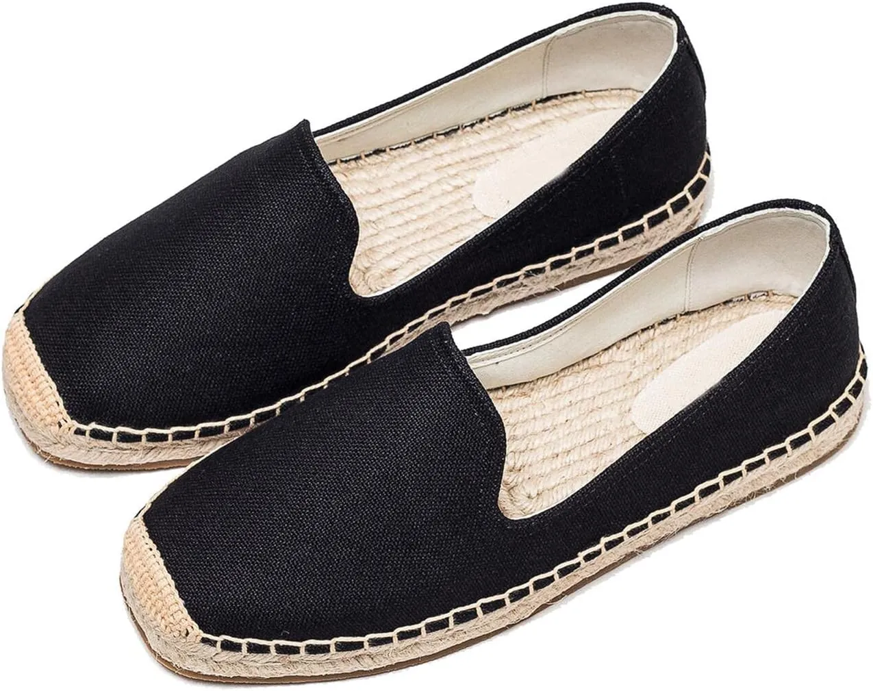 U-lite Men's Classic Suede Canvas Round Cap Toe Espadrilles Loafers Pure Color Slip On Comfortable Flats Shoes