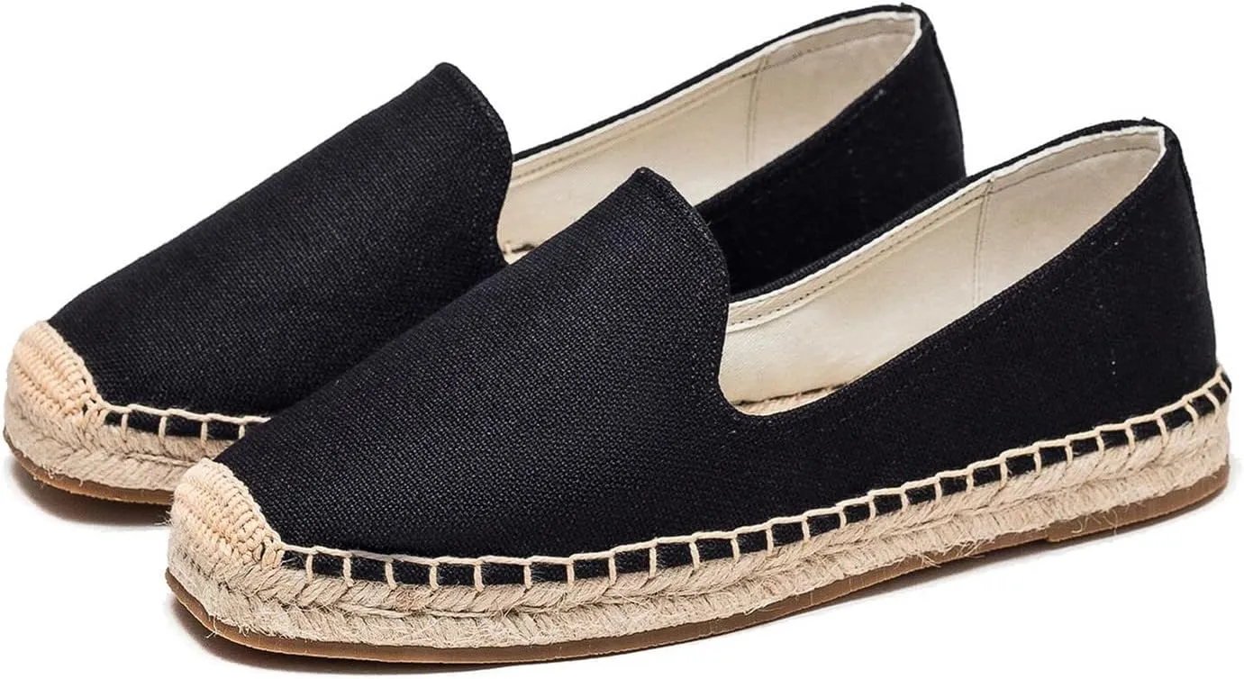 U-lite Men's Classic Suede Canvas Round Cap Toe Espadrilles Loafers Pure Color Slip On Comfortable Flats Shoes