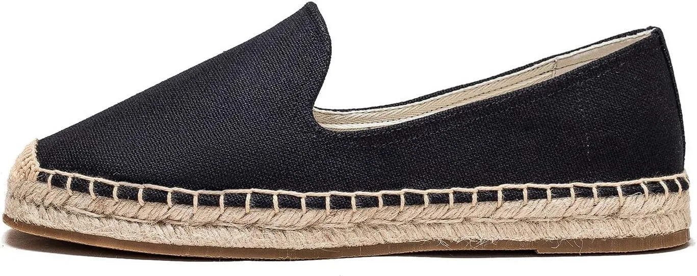 U-lite Men's Classic Suede Canvas Round Cap Toe Espadrilles Loafers Pure Color Slip On Comfortable Flats Shoes