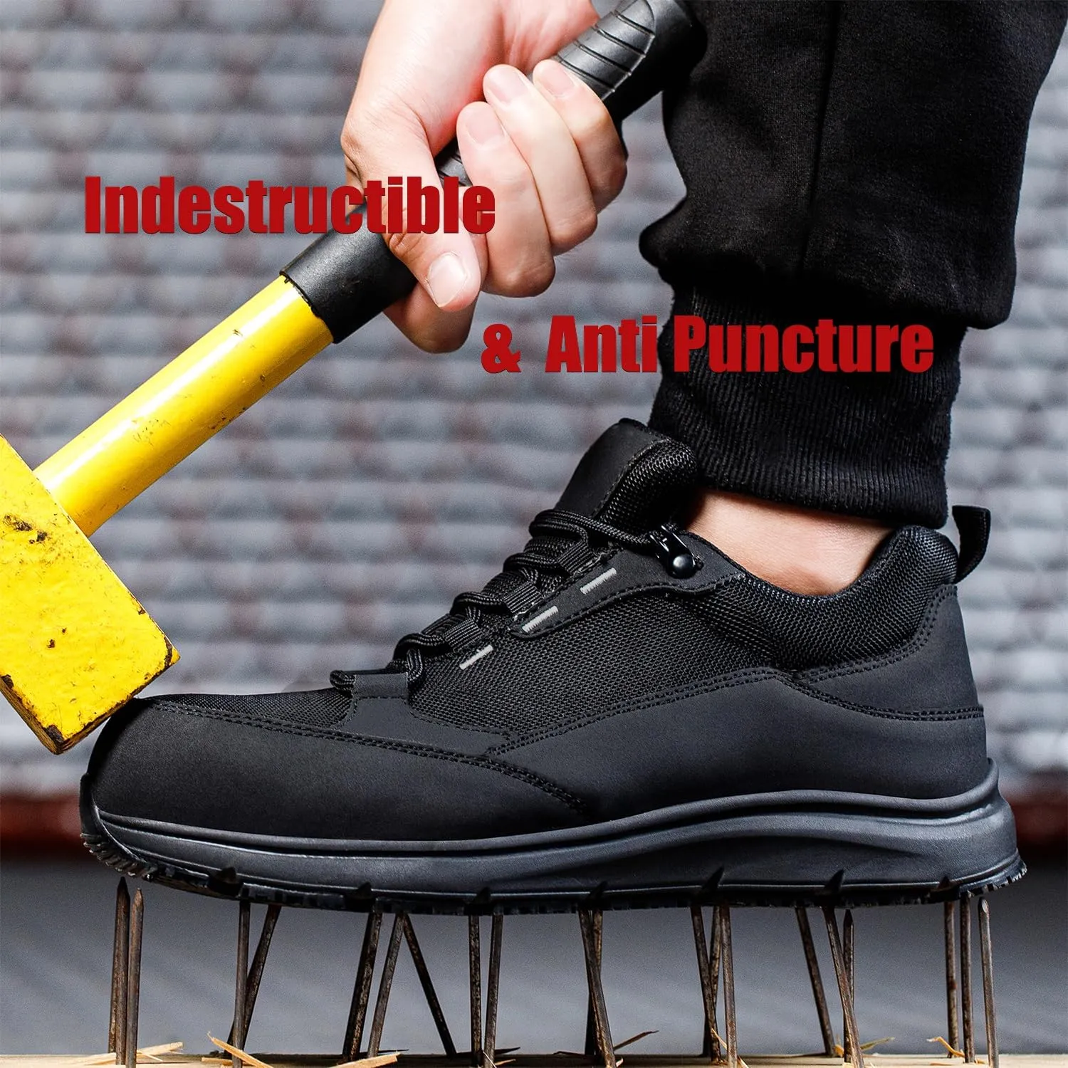 ulogu Steel Toe Shoes for Men Women,Waterproof Non Slip Lightweight Indestructible Work Sneakers,Construction Safety Roofing Zapatos Trabajo Black