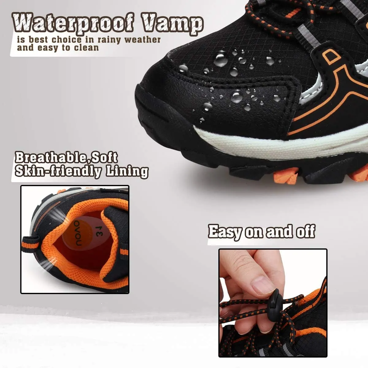 UOVO Boys Shoes Boys Sneakers Boys Tennis Running Shoes Waterproof Hiking Shoes Kids Athletic Outdoor Sneakers Slip Resistant(Little/Big Boys)