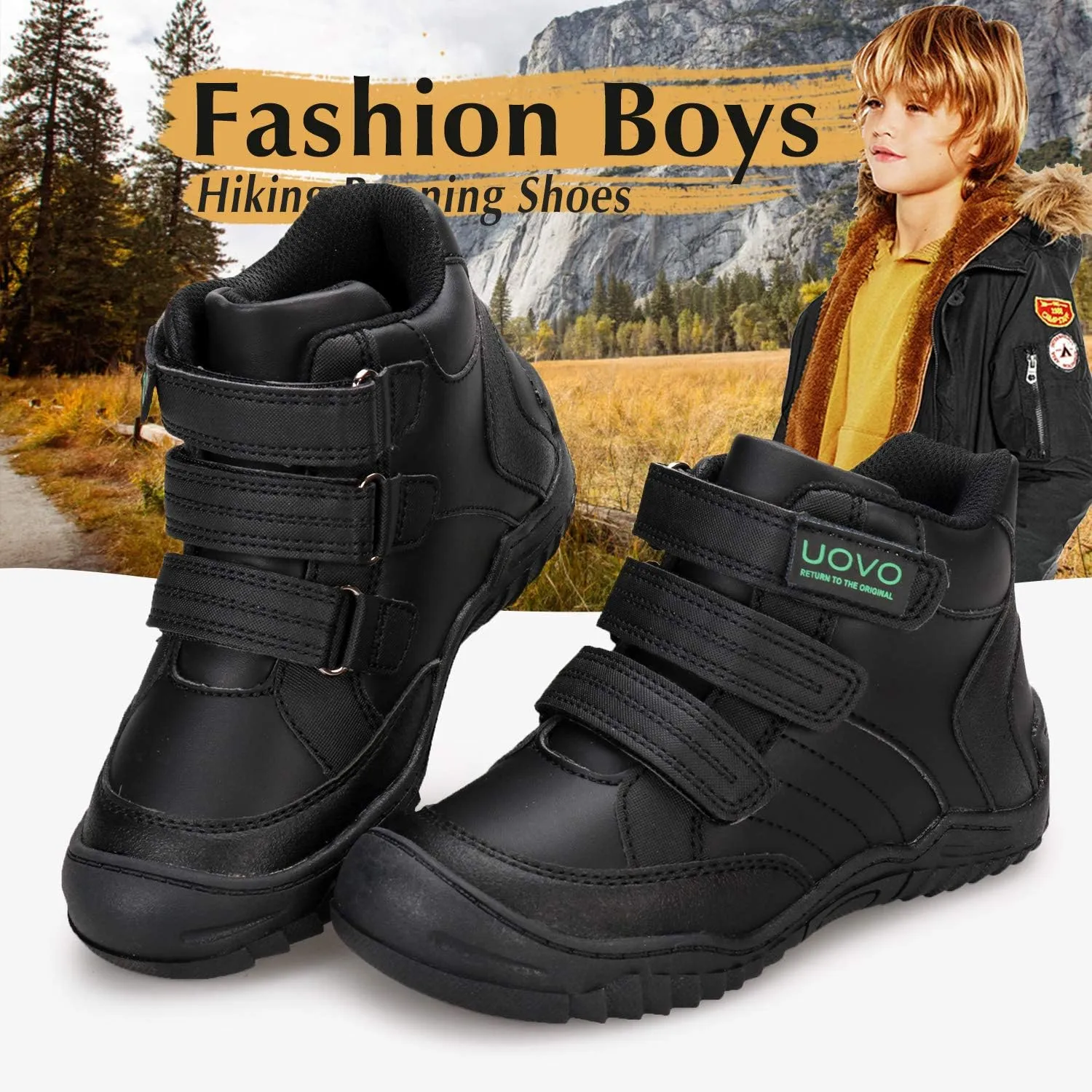 UOVO Boys Winter Boots - Hiking, Snow & Waterproof Shoes. Kids Outdoor Hi Top, Slip Resistant (Little/Big Boys)