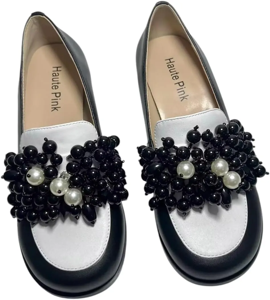 Urbane Chic Women's Loafers-Classic Style with a Fashion Foward Twist. Stylish Slip On Beaded Loafers for Women for Work or Casual Wear. Size Inclusive. Size 6-13