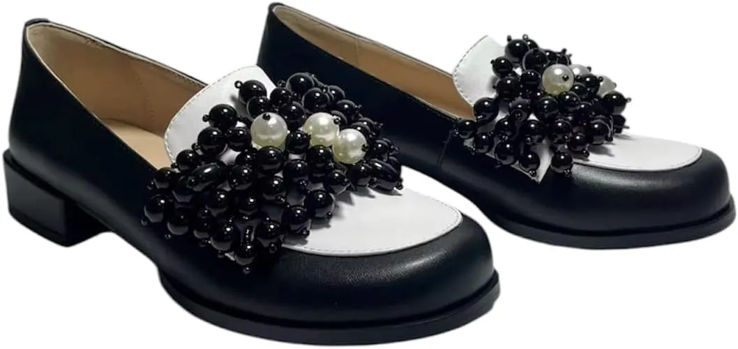 Urbane Chic Women's Loafers-Classic Style with a Fashion Foward Twist. Stylish Slip On Beaded Loafers for Women for Work or Casual Wear. Size Inclusive. Size 6-13