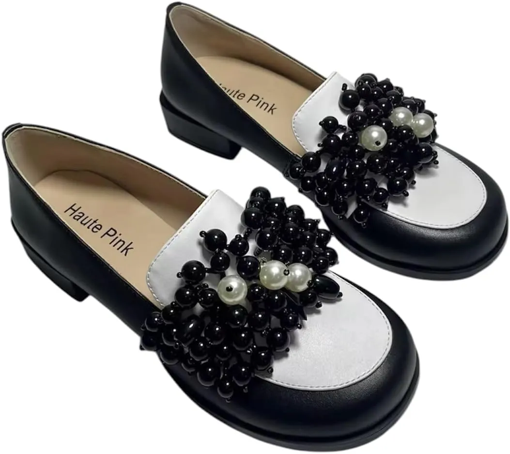 Urbane Chic Women's Loafers-Classic Style with a Fashion Foward Twist. Stylish Slip On Beaded Loafers for Women for Work or Casual Wear. Size Inclusive. Size 6-13