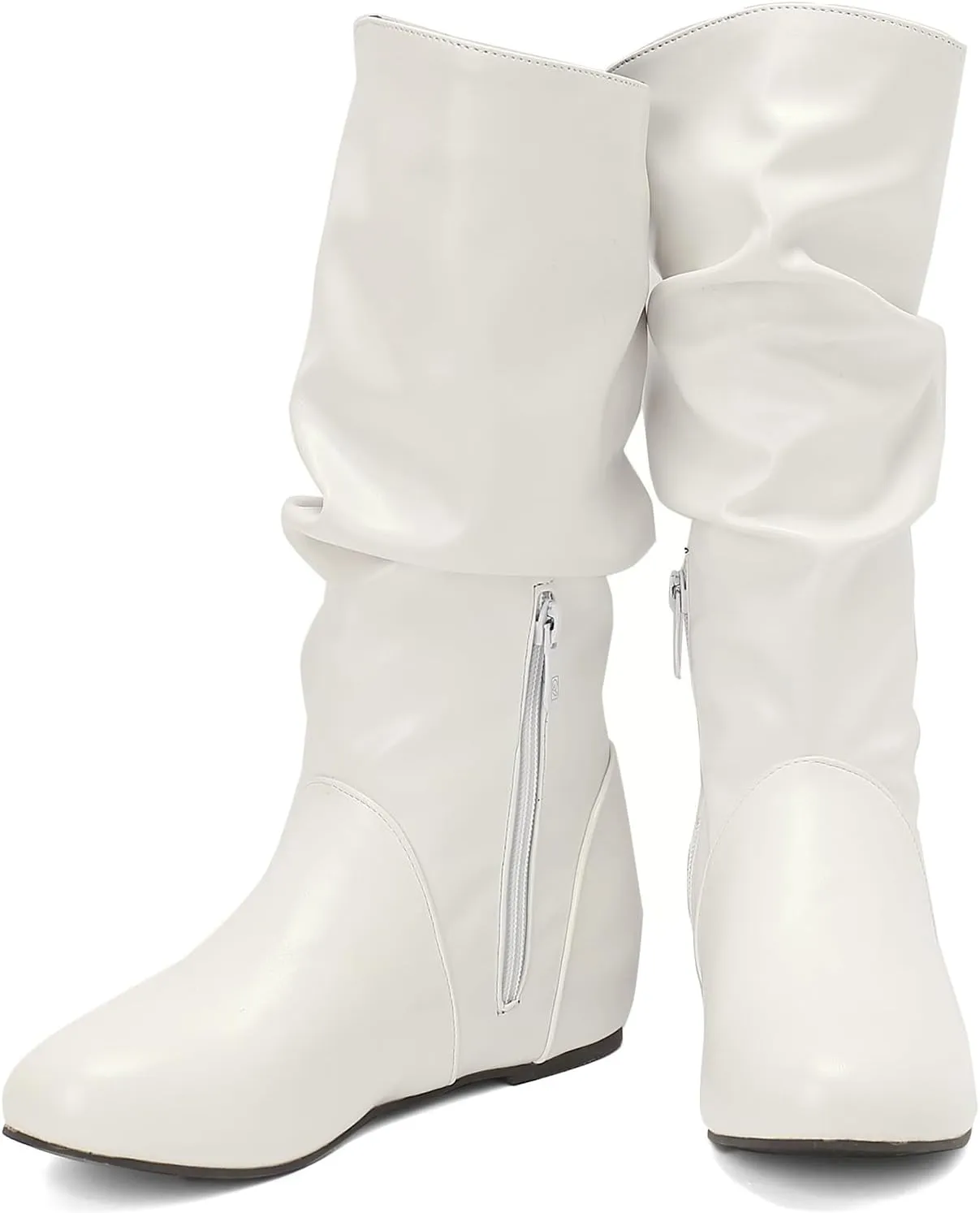 US 5-13.5 Oversize Women Slouch Mid Calf Flat Boots Wedge Low Heel Renaissance Comfort Casual Boots Pull On