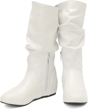 US 5-13.5 Oversize Women Slouch Mid Calf Flat Boots Wedge Low Heel Renaissance Comfort Casual Boots Pull On