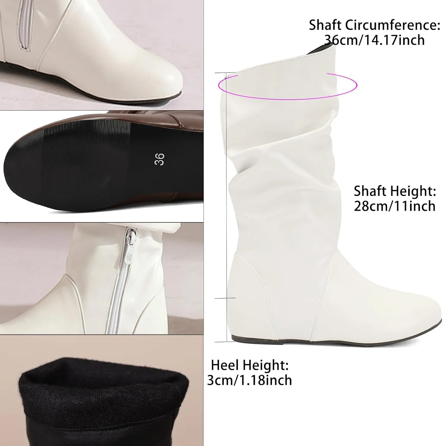 US 5-13.5 Oversize Women Slouch Mid Calf Flat Boots Wedge Low Heel Renaissance Comfort Casual Boots Pull On