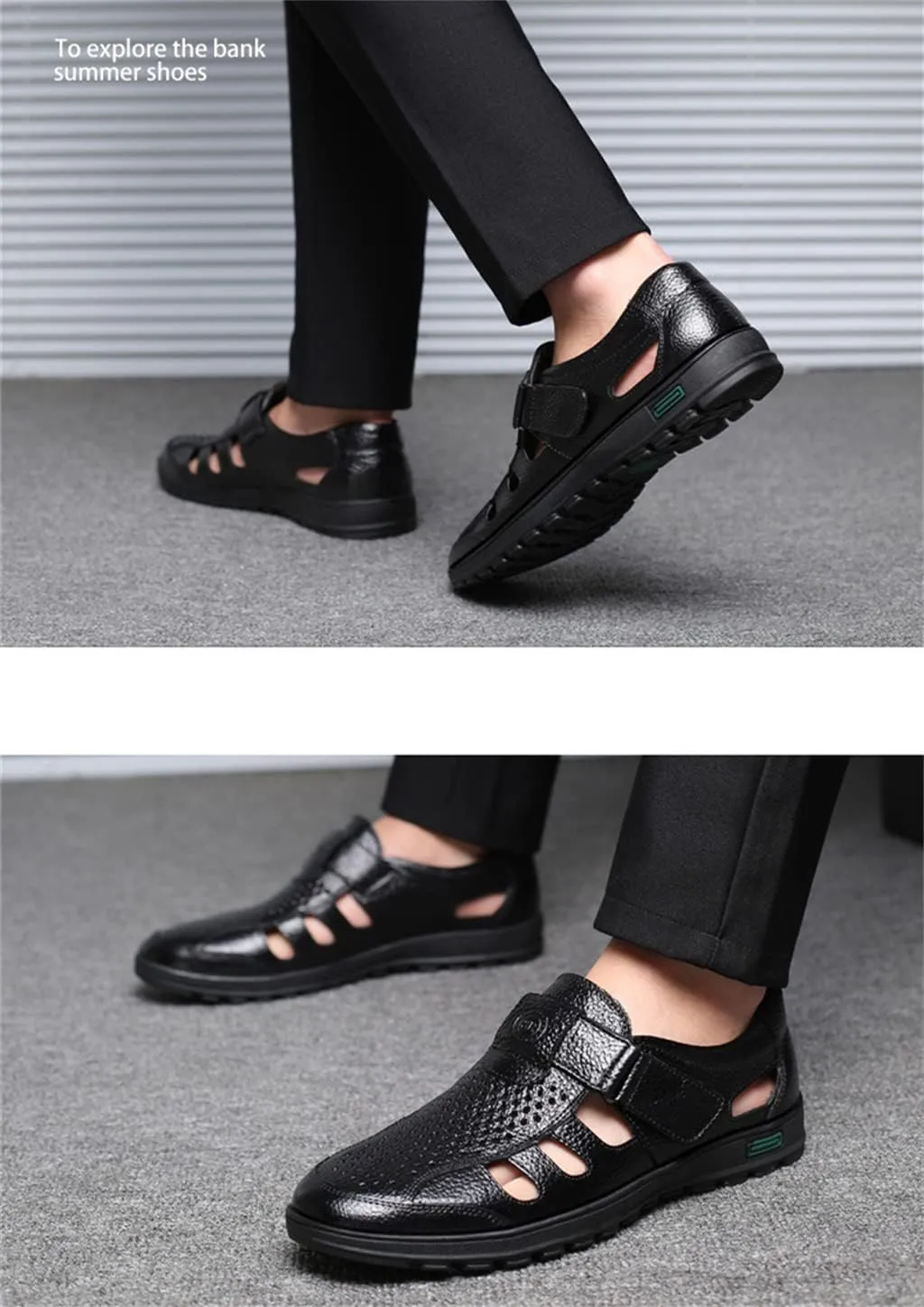 Veslexth Men Business Working Sandals Man Summer Office Breathable Loafers Leather Walking Slip-on Casual Oxfords Male Cocktail Party Fashion Dress Formal Shoes