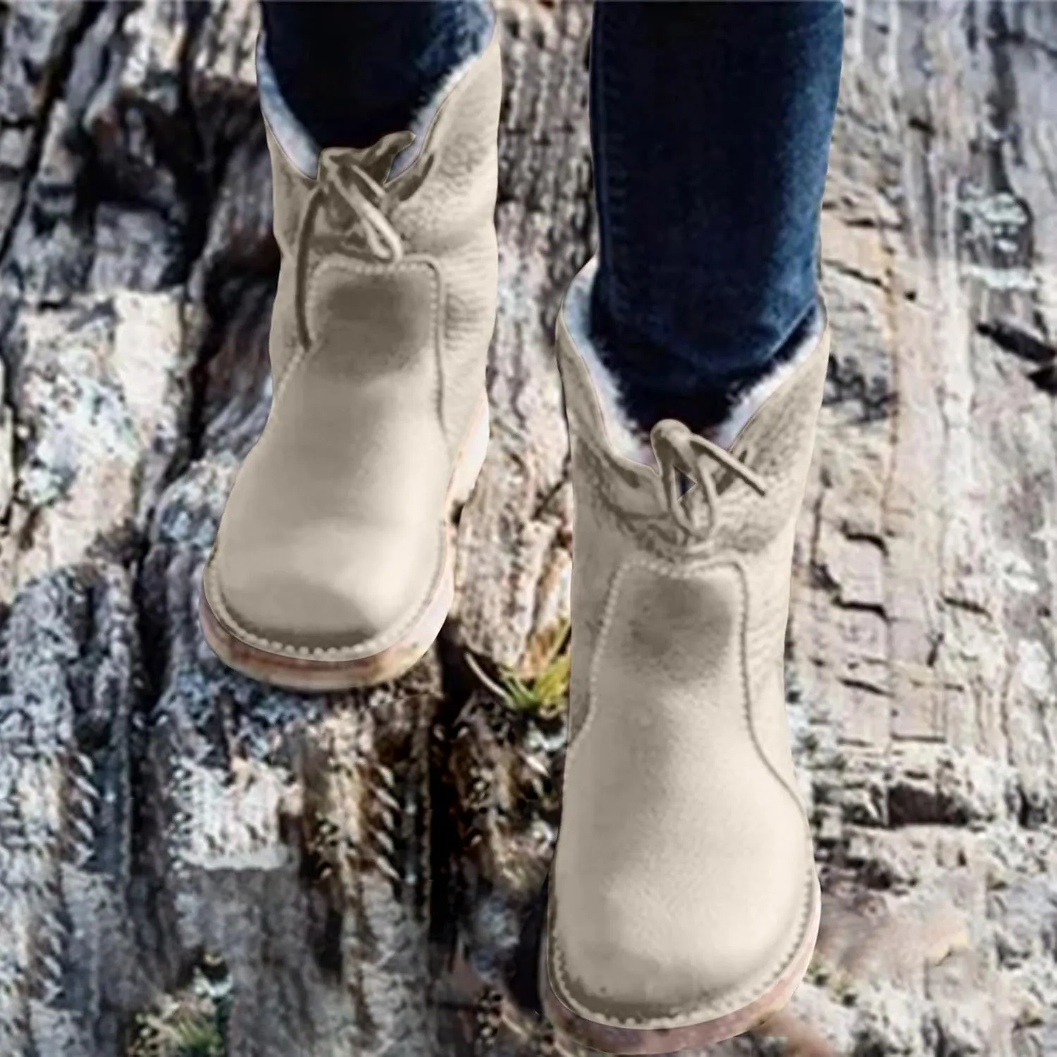 Vintage Buttery-Soft Leather Waterproof Wool Lining Boots, Winter Warm Vintage Buttery-Soft Fur Wool Lining Non-slip Boots
