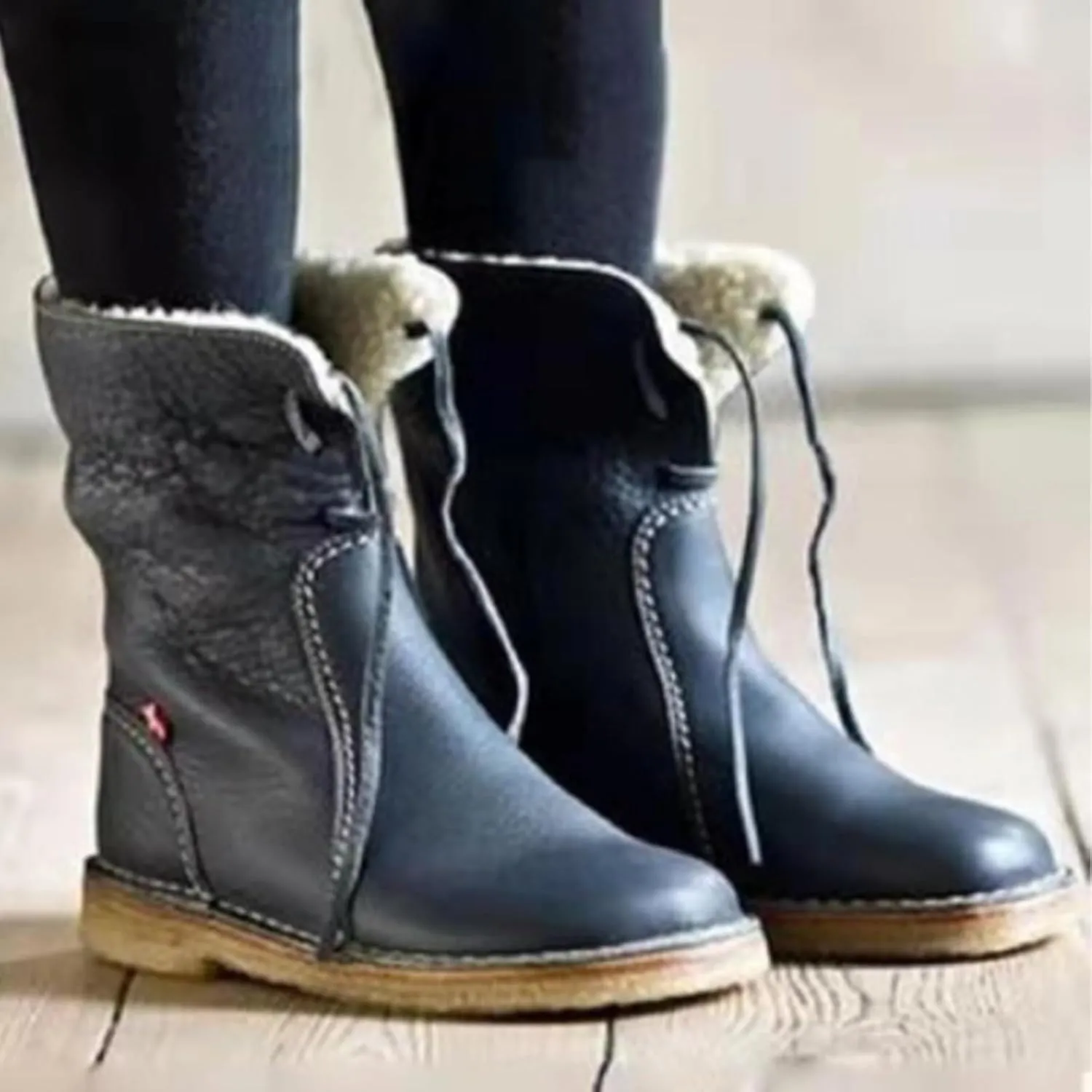 Vintage Buttery-Soft Leather Waterproof Wool Lining Boots, Winter Warm Vintage Buttery-Soft Fur Wool Lining Non-slip Boots