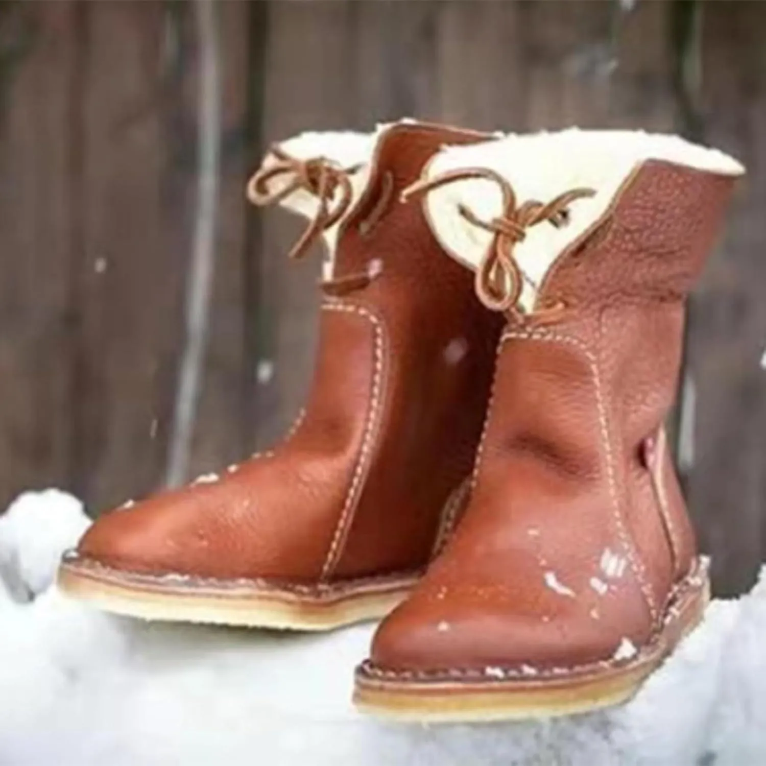 Vintage Buttery-Soft Waterproof Wool Lining Boots Vintage Buttery-Soft Wool Lining Boots PU Leather