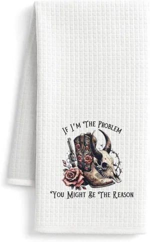 Vintage Western Kitchen Towels, Retro Country Cowgirl Dish Tea Towels for Kitchen Decor, Wild West Floral Cowgirl Boots Cow Skull Decorative Hand Towels for Bathroom, 16x24 Inch