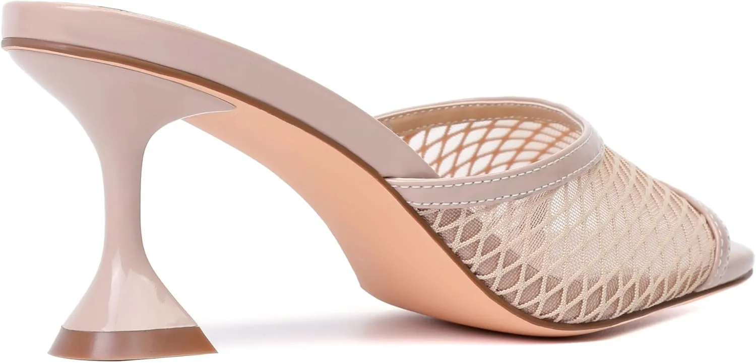 vivianly Womens Clear Heels Sandals Transparent Stiletto Heel Slippers Backless Peep Toe Slip on Heeled Mules
