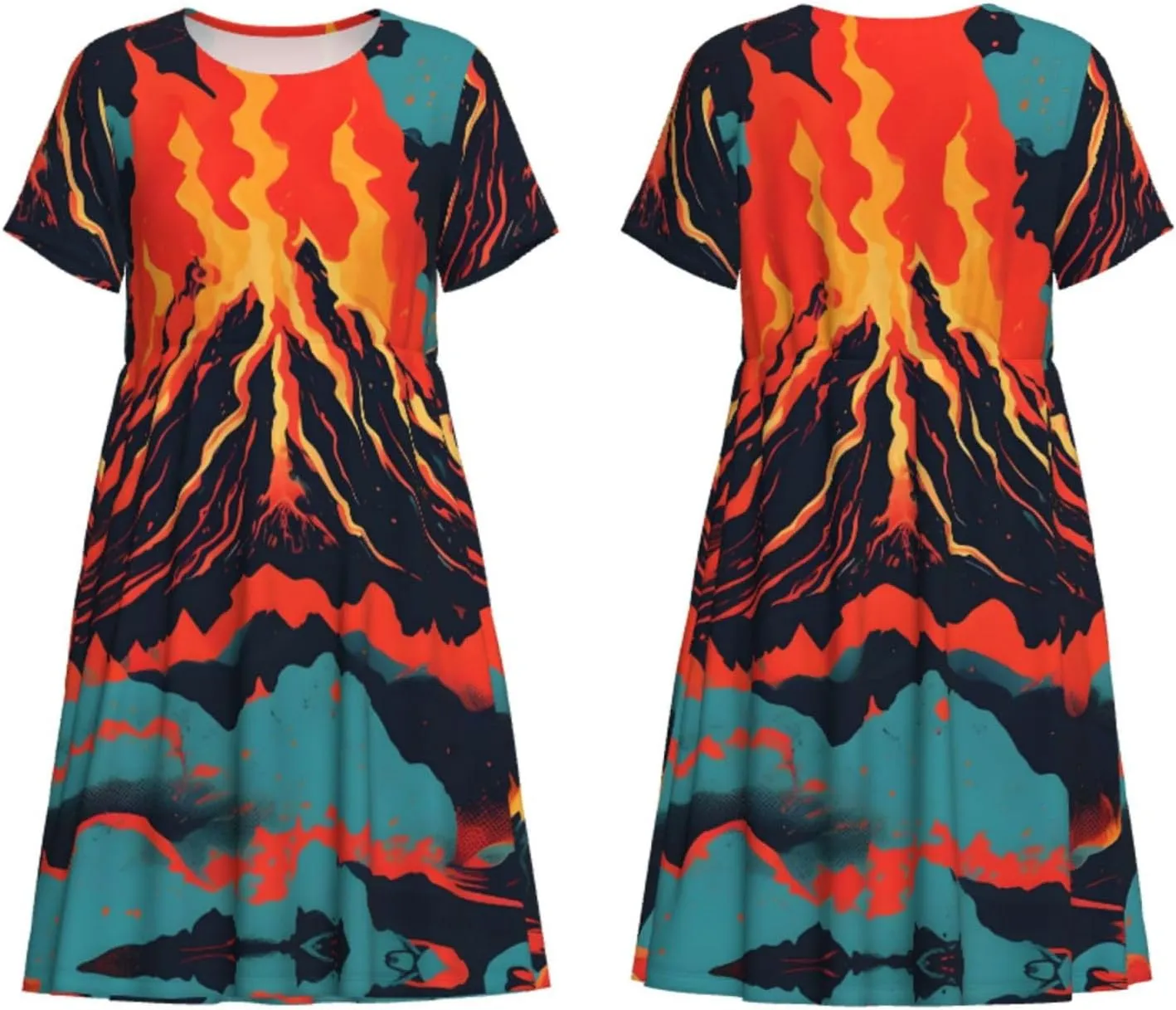 Volcano Women's Summer Casual T Shirt Dress Summer Short Sleeve Swing Dresses S-3xl Graduation Gift