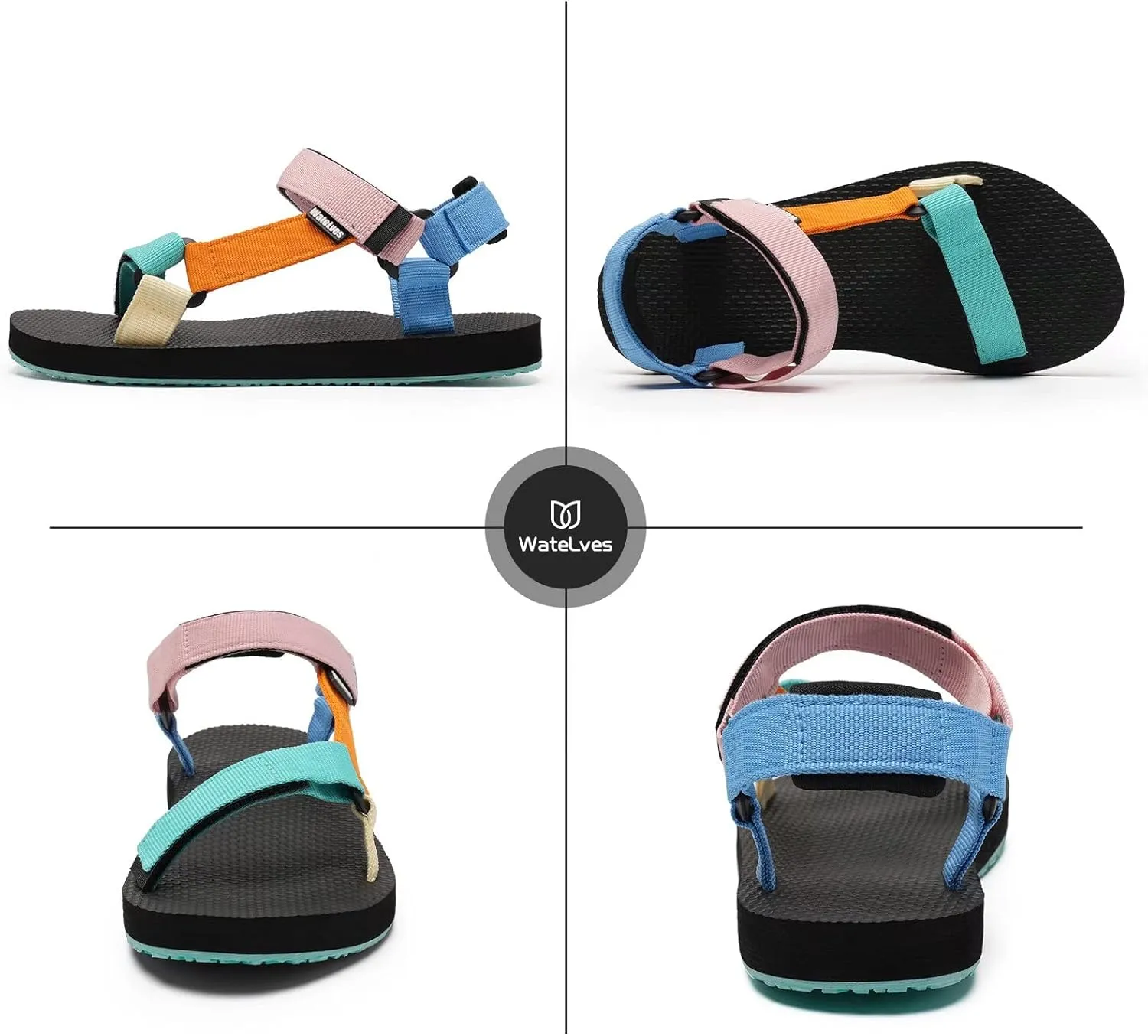 WateLves Womens-Sport-Sandals Outdoor Hiking Sandals with-Arch-Support Comfortable Webbing-Water-Athletic Beach-Sandals for Travel-Walking-Trekking-Camping