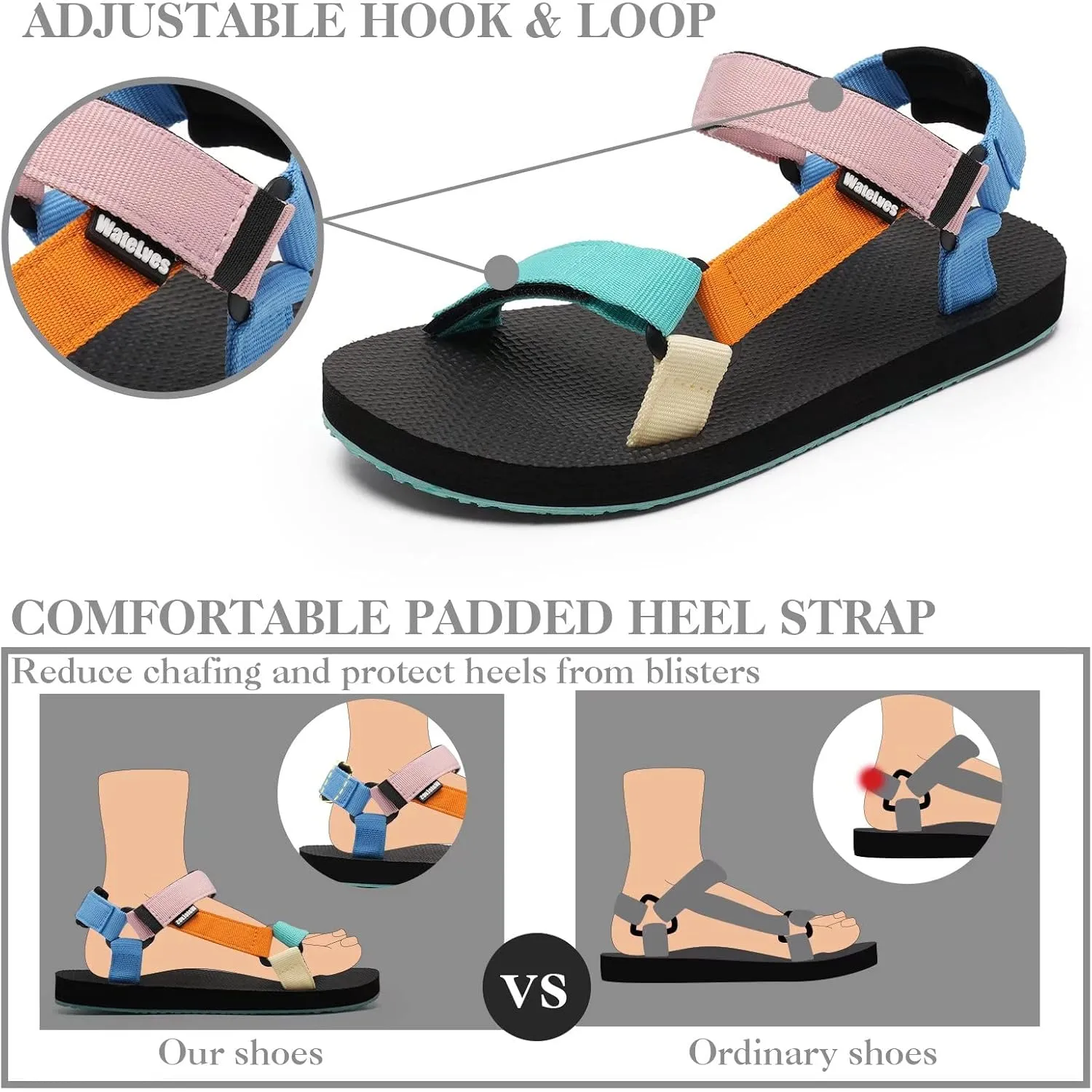 WateLves Womens-Sport-Sandals Outdoor Hiking Sandals with-Arch-Support Comfortable Webbing-Water-Athletic Beach-Sandals for Travel-Walking-Trekking-Camping