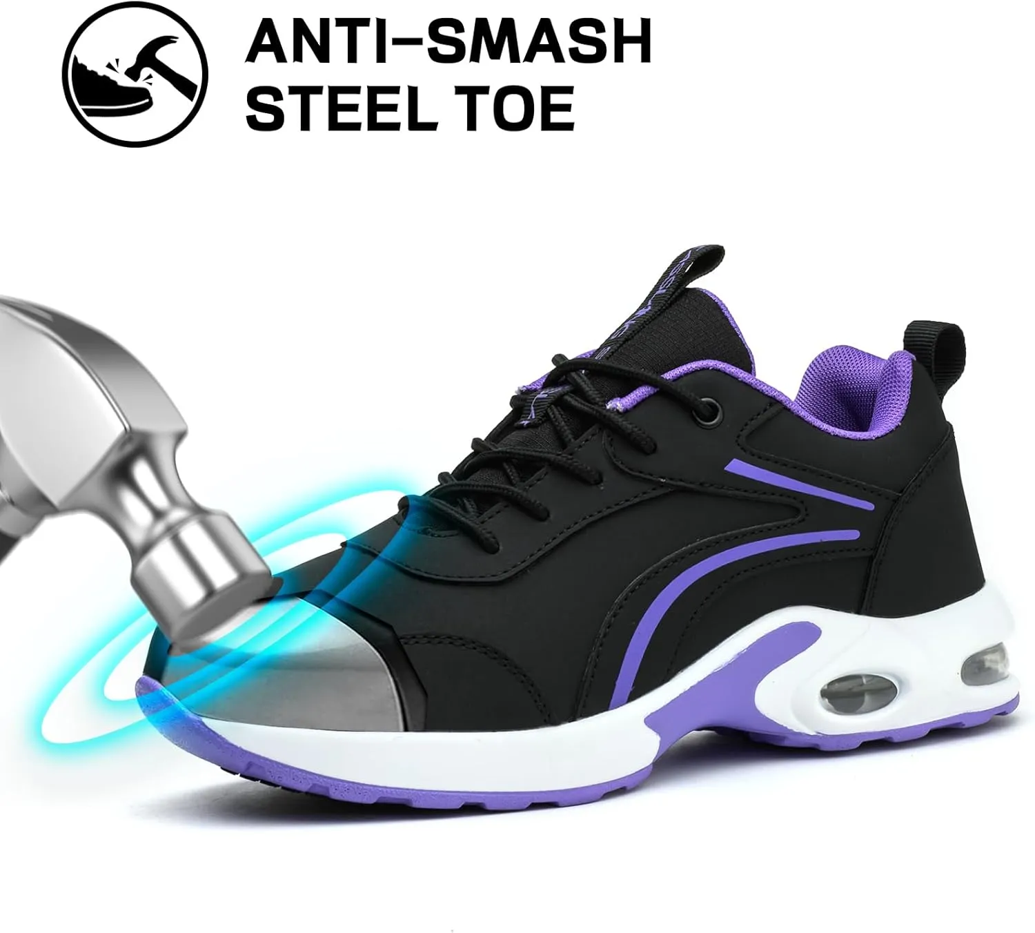 Waterproof Steel Toe Shoes for Women Non-Slip Puncture-Proof Work Safety Shoes Sneakers Comfortable Lightweight Fashion Footwear for Construction Industrial Shoes