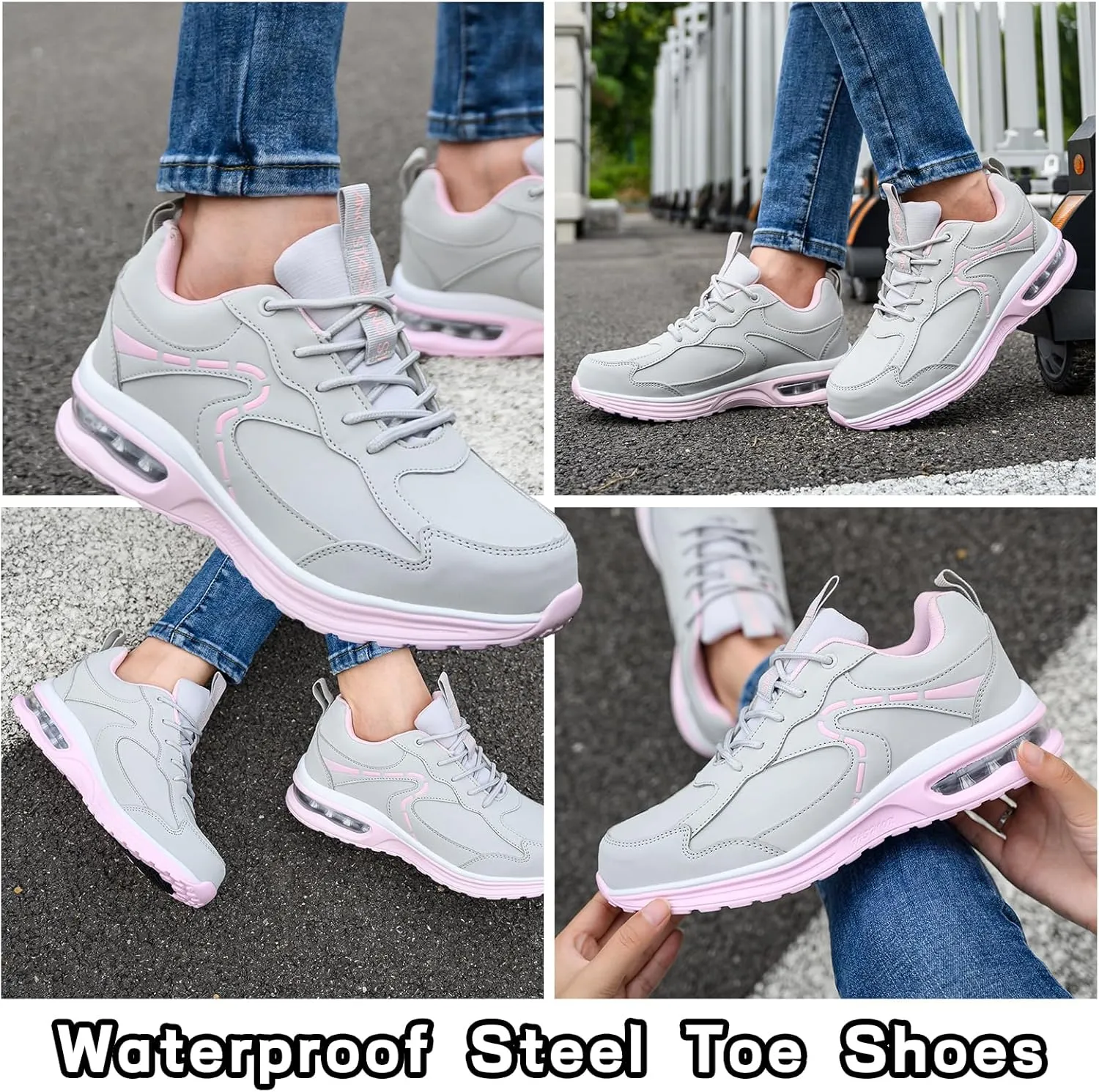 Waterproof Steel Toe Shoes for Women Non-Slip Puncture-Proof Work Safety Shoes Sneakers Comfortable Lightweight Fashion Footwear for Construction Industrial Shoes