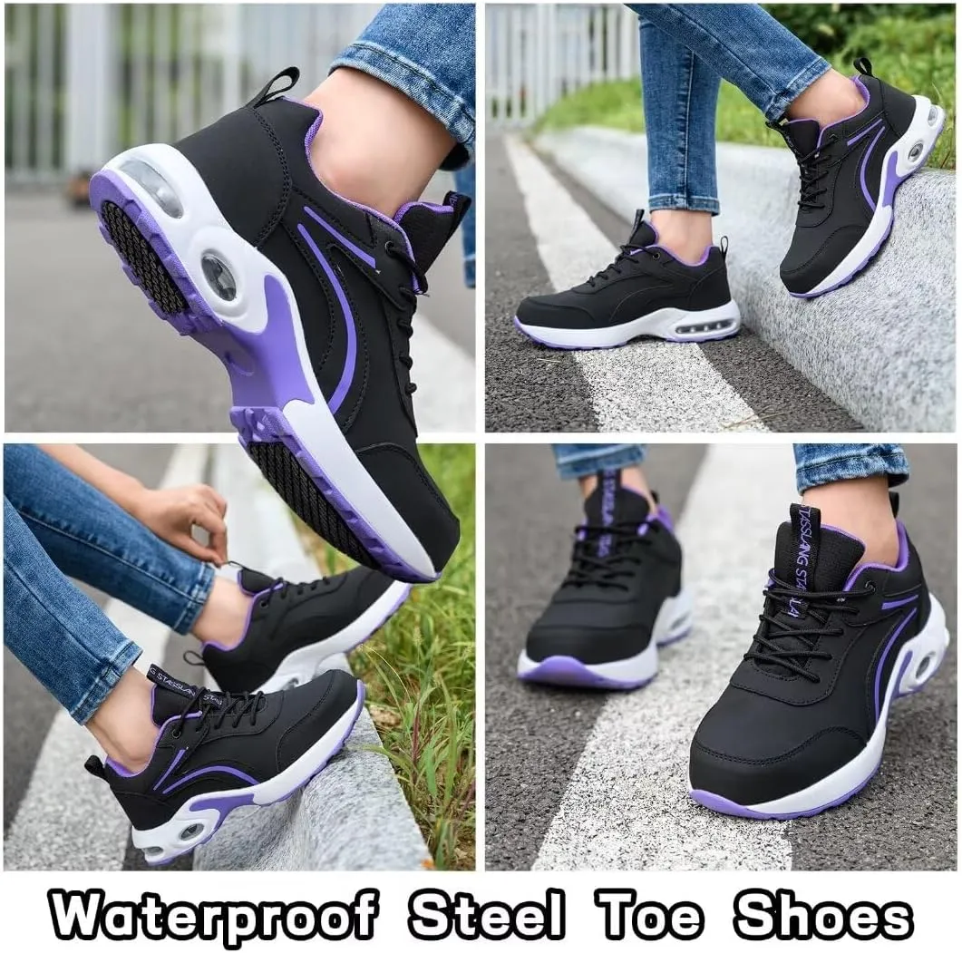 Waterproof Steel Toe Shoes for Women Non-Slip Puncture-Proof Work Safety Shoes Sneakers Comfortable Lightweight Fashion Footwear for Construction Industrial Shoes