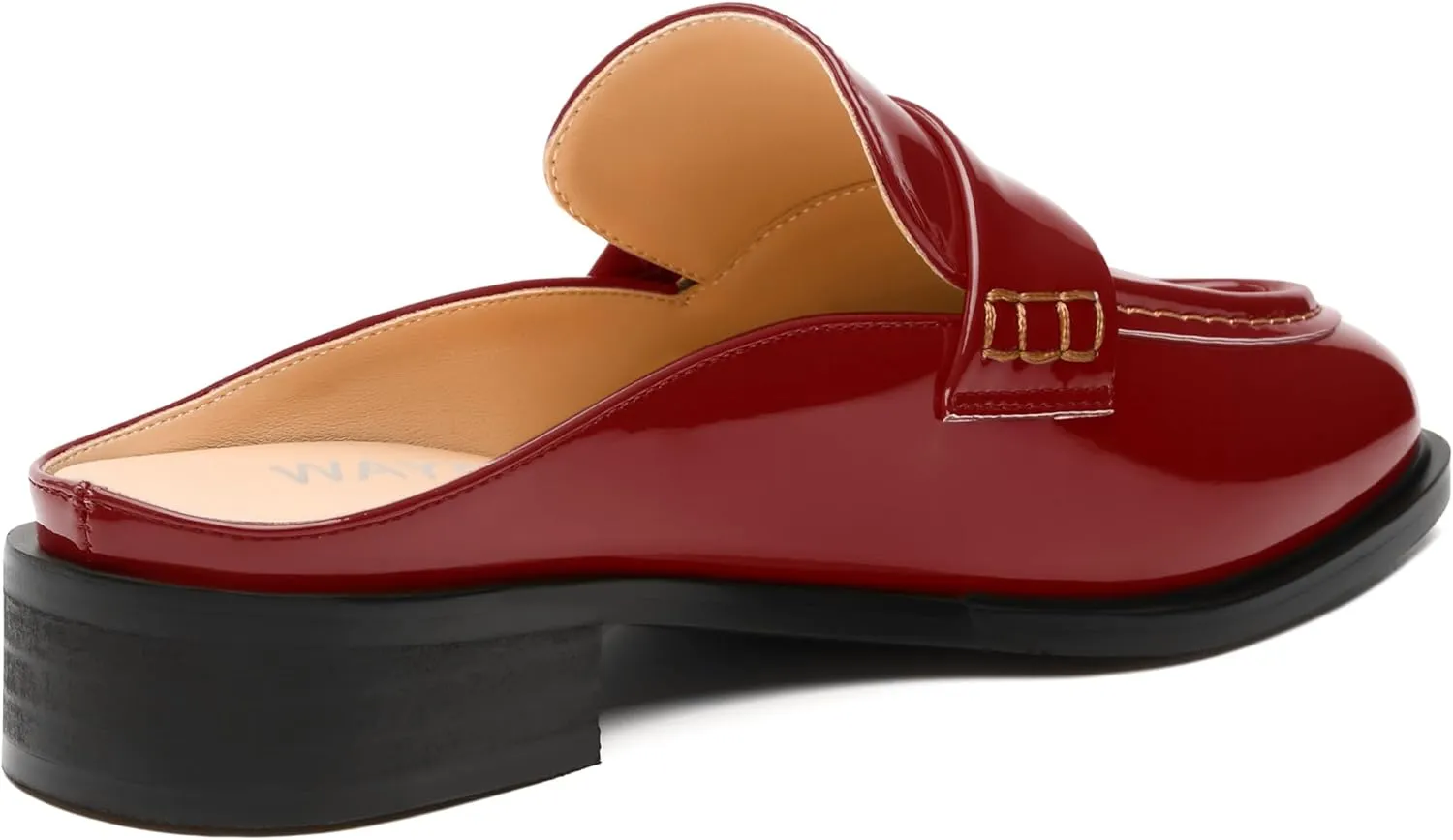 WAYDERNS Mules for Women Low Block Heel Closed Round Toe Patent Slip on Backless Mules Shoes Comfortable Casual Classic Shopping Dating Party Slides Loafer Shoes 1.4 Inch