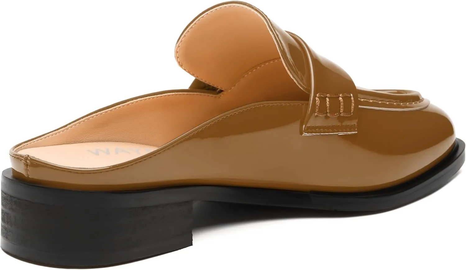 WAYDERNS Mules for Women Low Block Heel Closed Round Toe Patent Slip on Backless Mules Shoes Comfortable Casual Classic Shopping Dating Party Slides Loafer Shoes 1.4 Inch