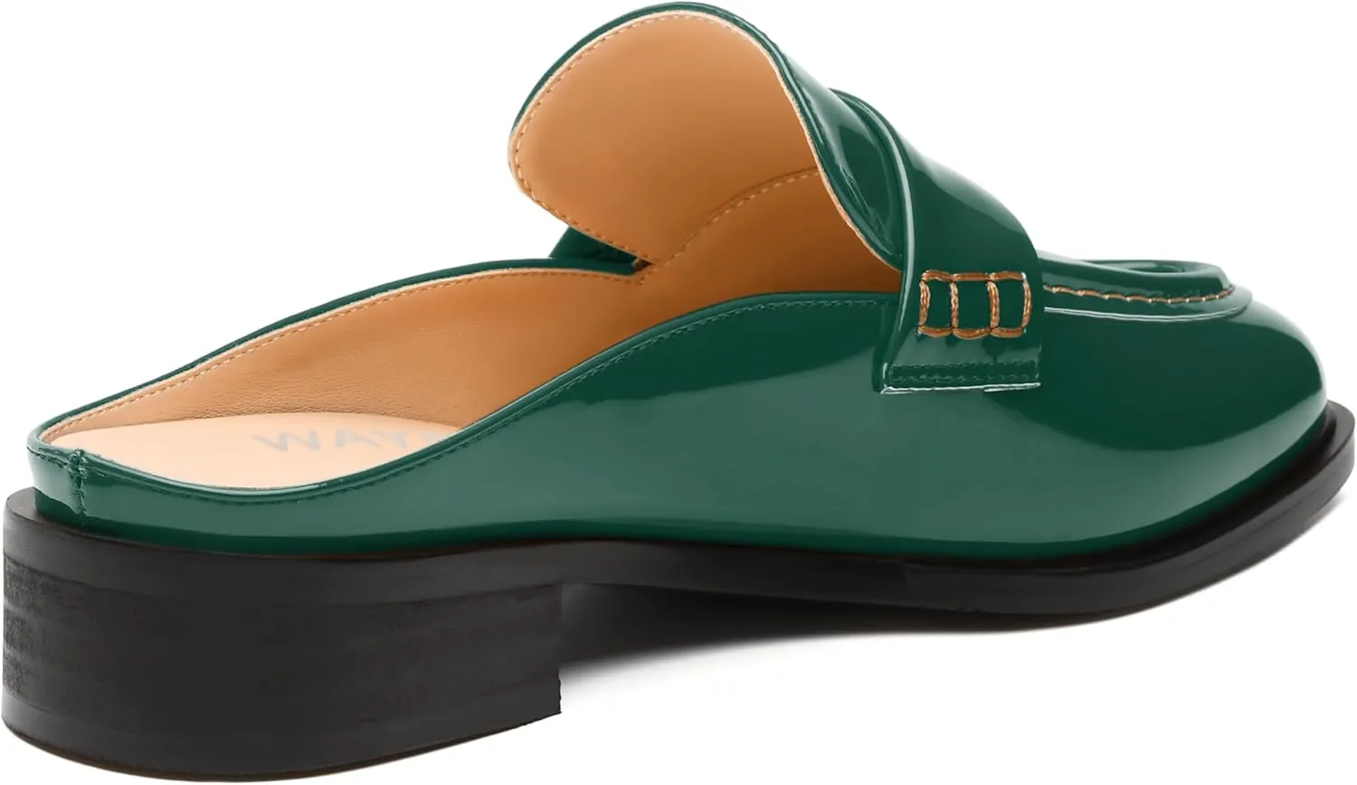 WAYDERNS Mules for Women Low Block Heel Closed Round Toe Patent Slip on Backless Mules Shoes Comfortable Casual Classic Shopping Dating Party Slides Loafer Shoes 1.4 Inch