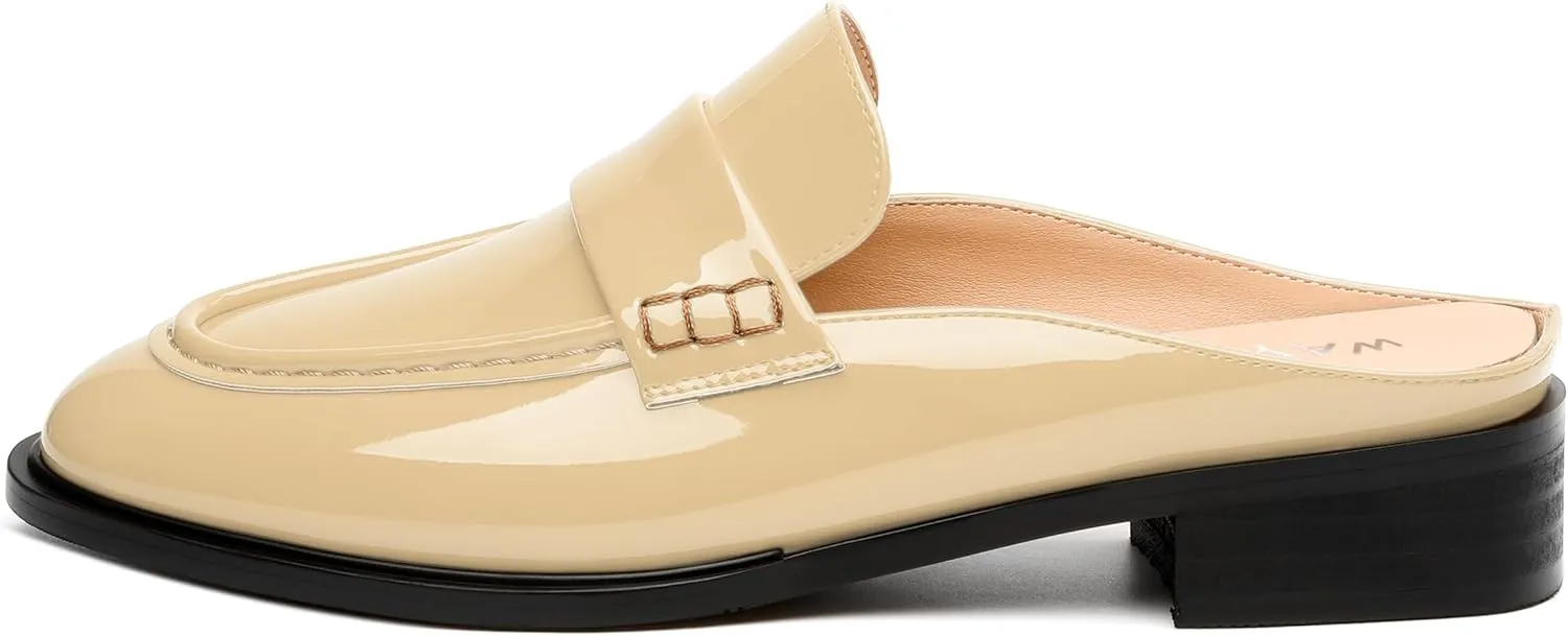 WAYDERNS Mules for Women Low Block Heel Closed Round Toe Patent Slip on Backless Mules Shoes Comfortable Casual Classic Shopping Dating Party Slides Loafer Shoes 1.4 Inch