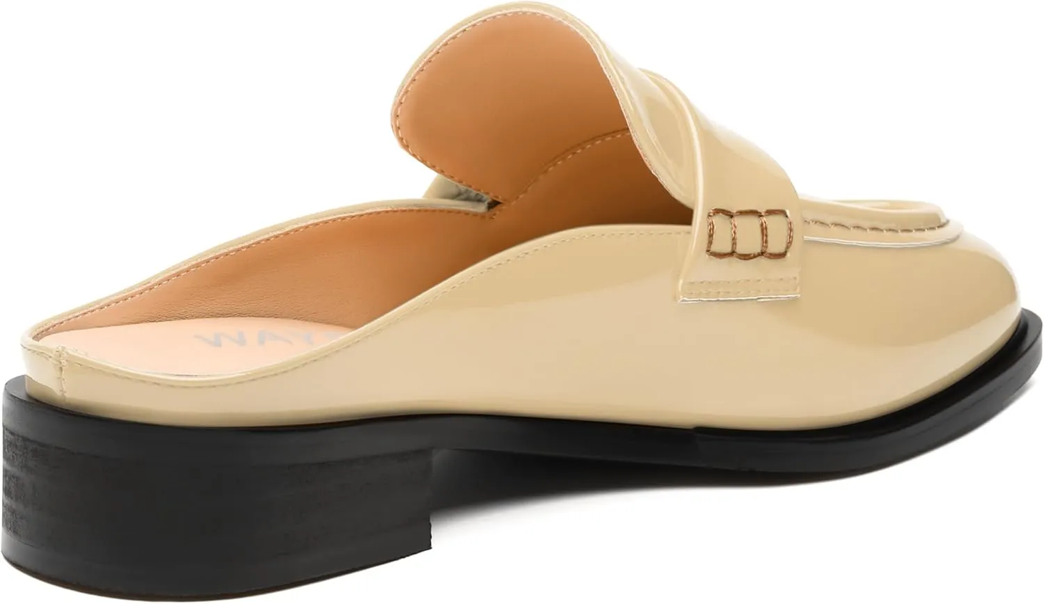 WAYDERNS Mules for Women Low Block Heel Closed Round Toe Patent Slip on Backless Mules Shoes Comfortable Casual Classic Shopping Dating Party Slides Loafer Shoes 1.4 Inch