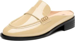 WAYDERNS Mules for Women Low Block Heel Closed Round Toe Patent Slip on Backless Mules Shoes Comfortable Casual Classic Shopping Dating Party Slides Loafer Shoes 1.4 Inch