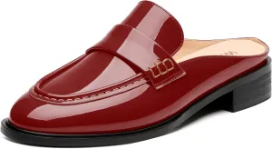 WAYDERNS Mules for Women Low Block Heel Closed Round Toe Patent Slip on Backless Mules Shoes Comfortable Casual Classic Shopping Dating Party Slides Loafer Shoes 1.4 Inch