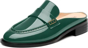 WAYDERNS Mules for Women Low Block Heel Closed Round Toe Patent Slip on Backless Mules Shoes Comfortable Casual Classic Shopping Dating Party Slides Loafer Shoes 1.4 Inch