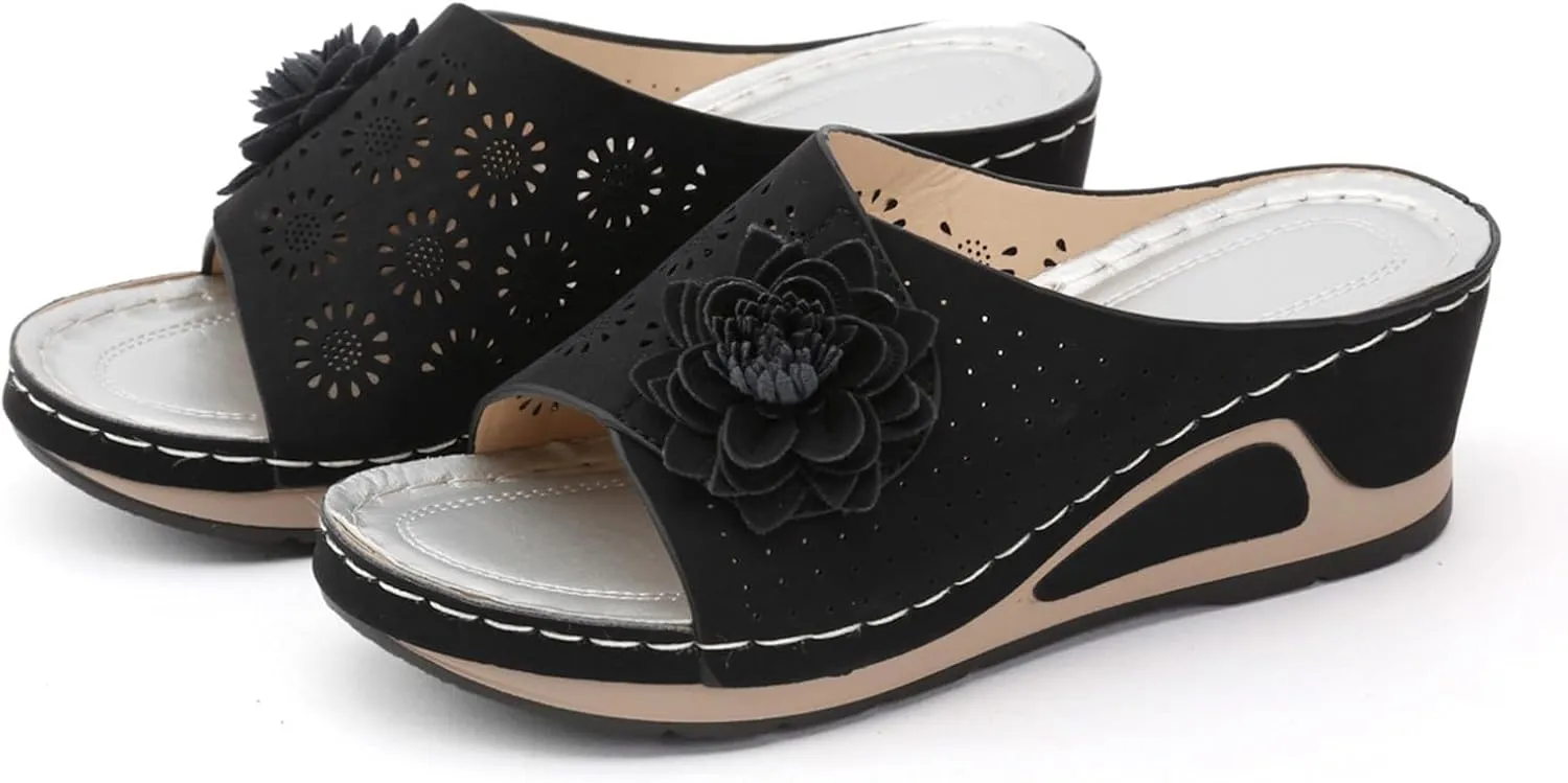 Wedge Sandals for Women Dressy Orthopedic Arch Support Sandals Hollow Out Slip On Platform Slippers Bohemia Comfortable Summer Sandalias Open Toe Beach Sandal Casual Walking Shoes