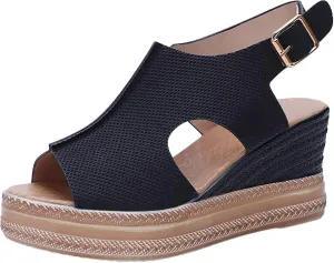 Wedge Sandals for Women Open Toe Buckle Strap Ankle Boots Vintage Hollow Out Platform Sandals Summer Casual Shoes