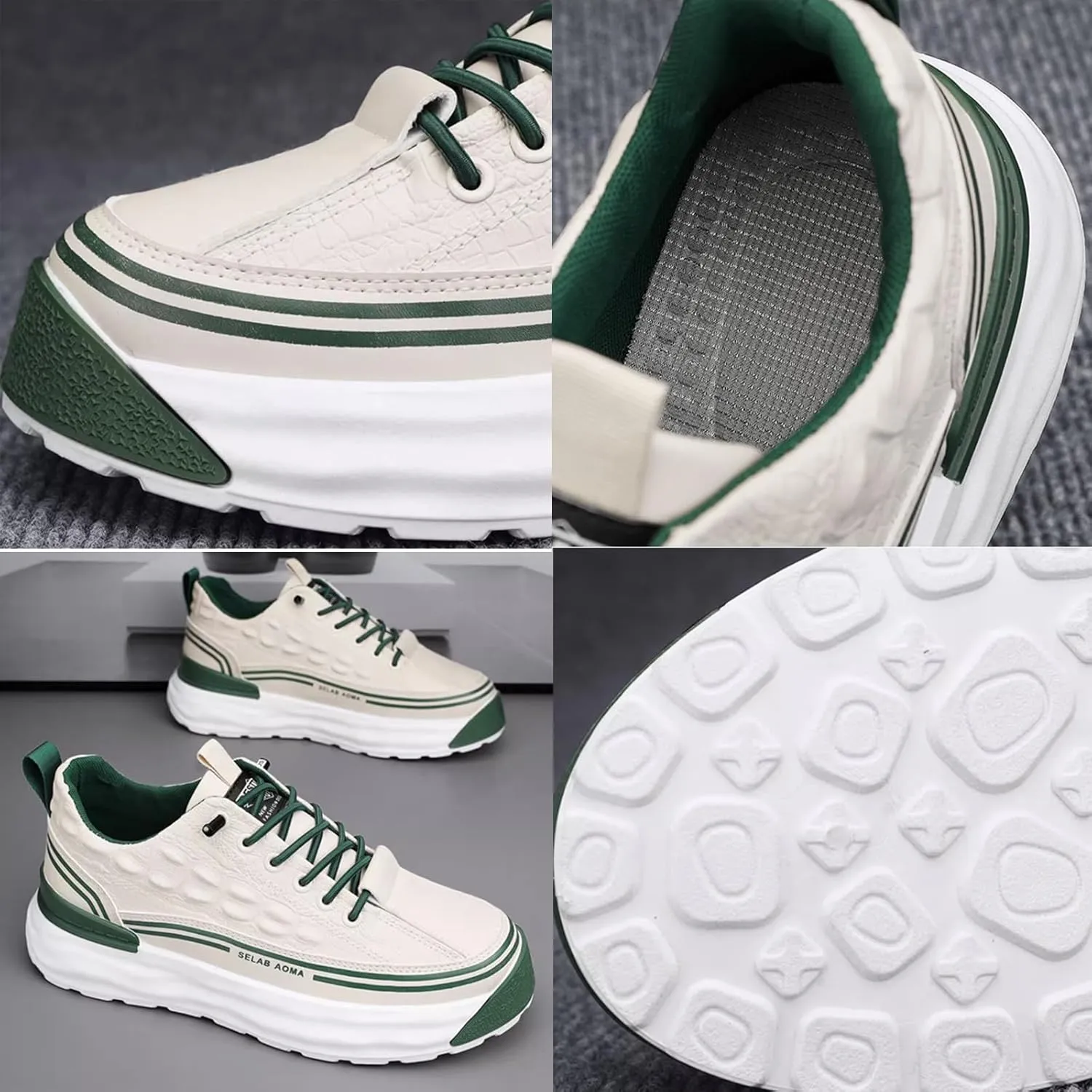 WENOREG Men's Print Low Cut Cowhide Sneakers,Fashion Elastic Laces Waterproof Soft Leather Comfortable Non-Slip Casual Athletic Walking Shoes